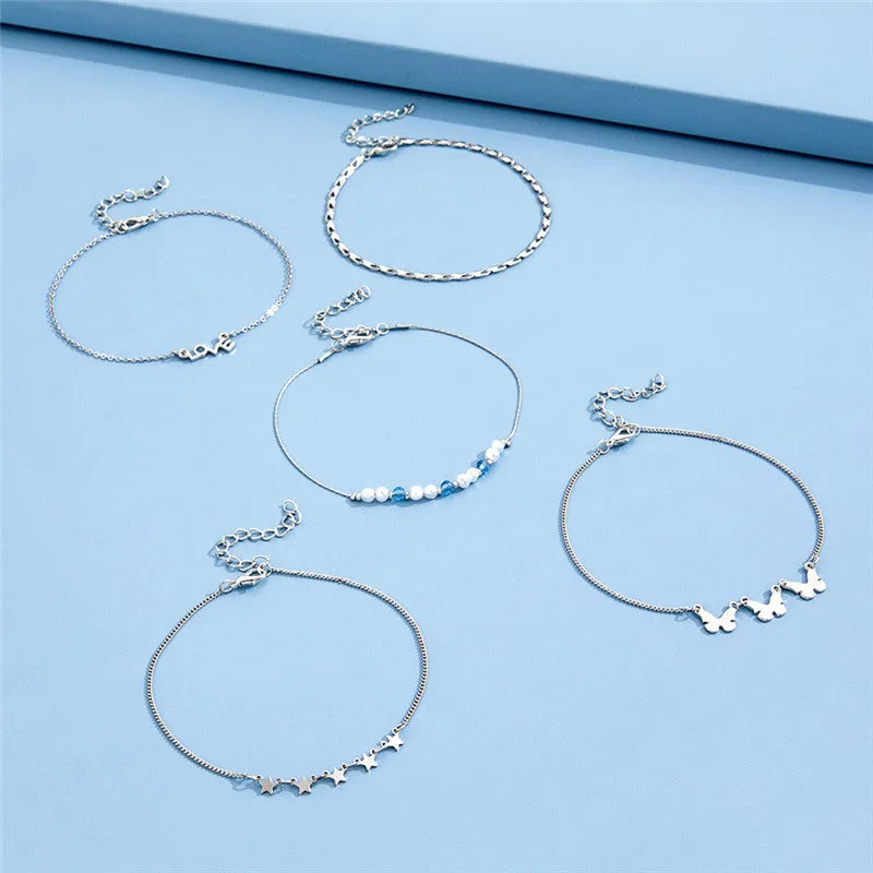 Chain Charm Five-Piece Set Anklet