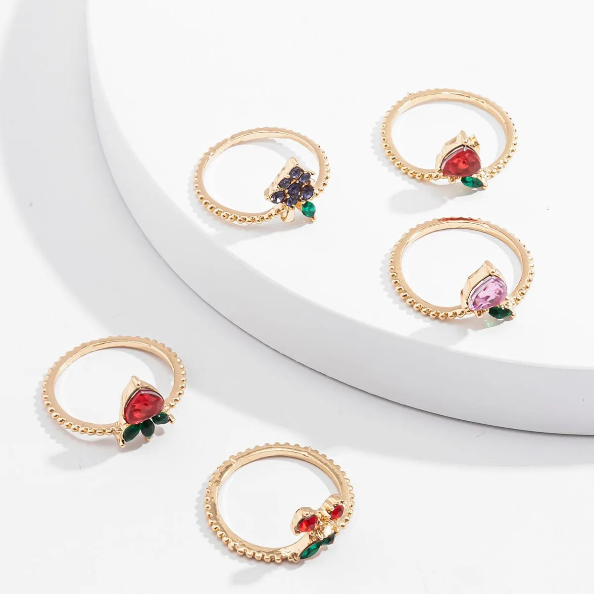 Charming 10 Pieces Colorful Crystal Fruits Rings Set