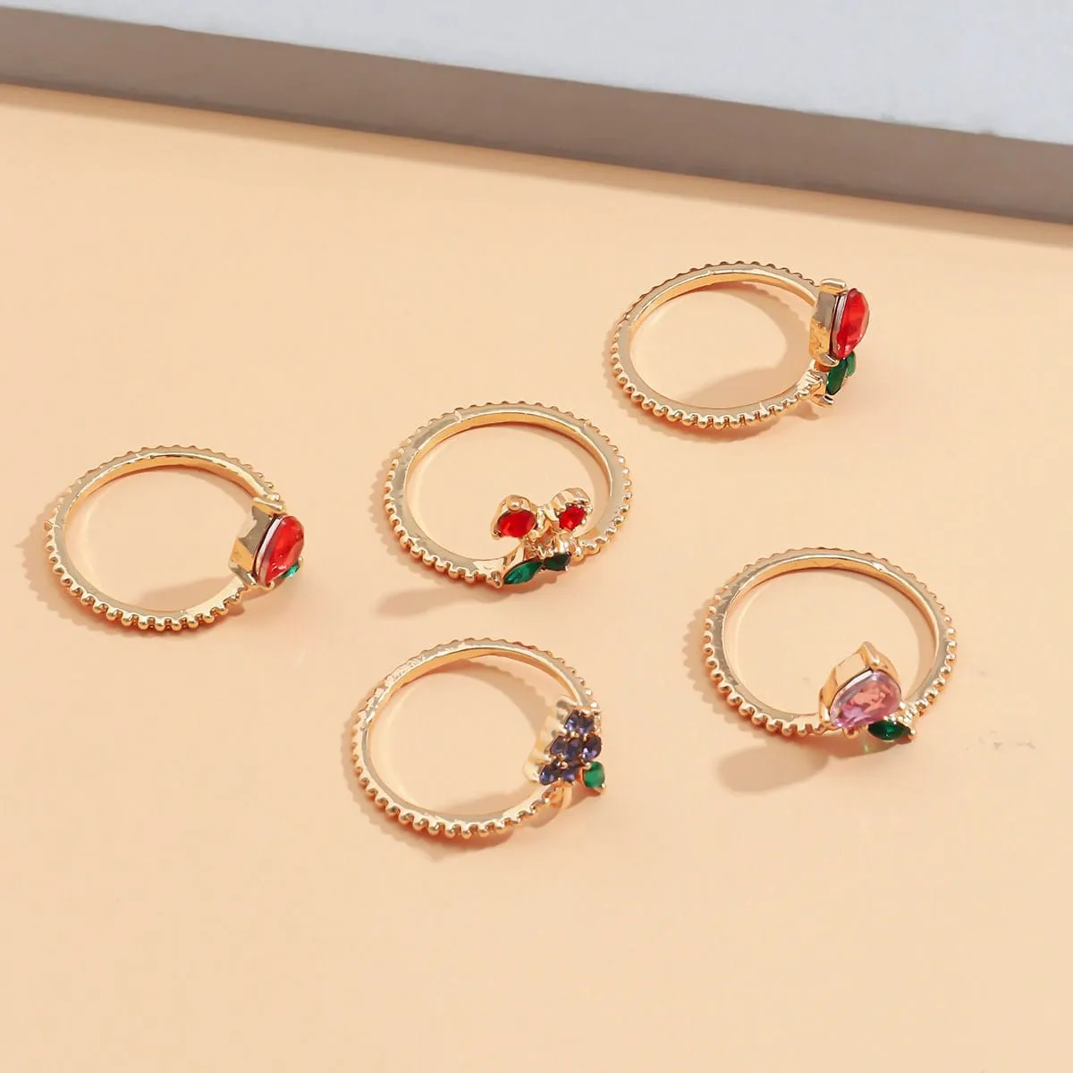 Charming 10 Pieces Colorful Crystal Fruits Rings Set