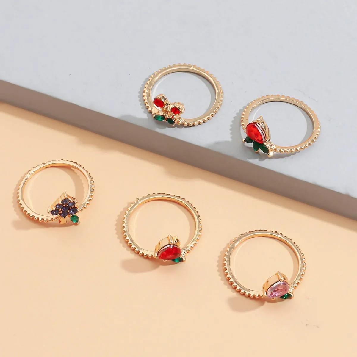 Charming 10 Pieces Colorful Crystal Fruits Rings Set