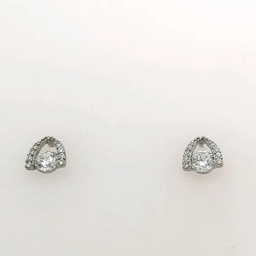 Clear stone set white gold studs