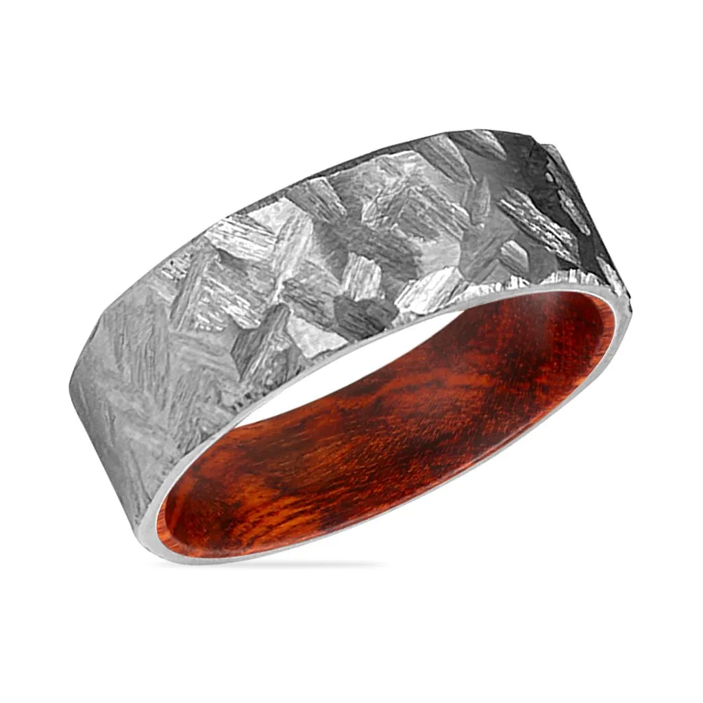 CRAWLEY | Snake Wood, Silver Titanium Ring, Hammered, Flat