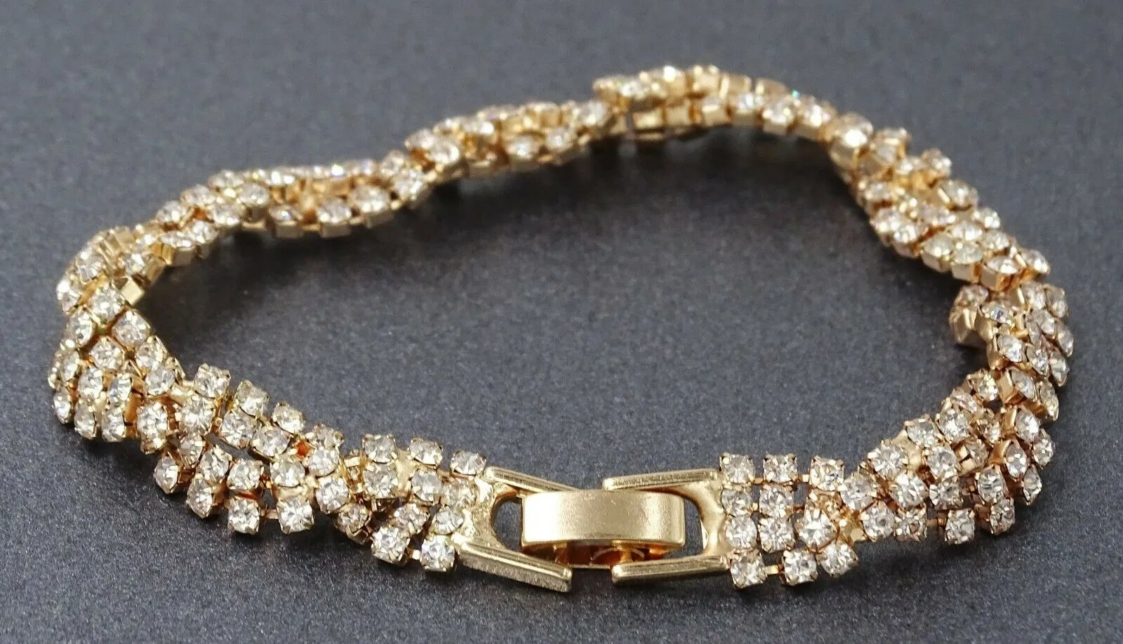 Crystal Glass & Rhinestone Gold Plated Bracelet