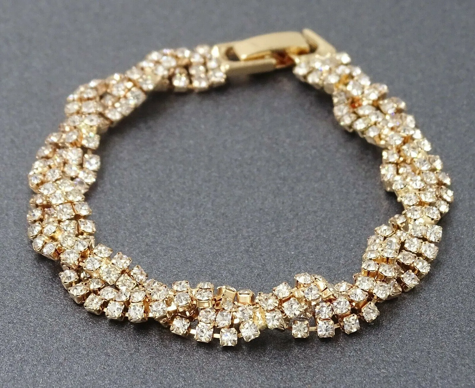 Crystal Glass & Rhinestone Gold Plated Bracelet