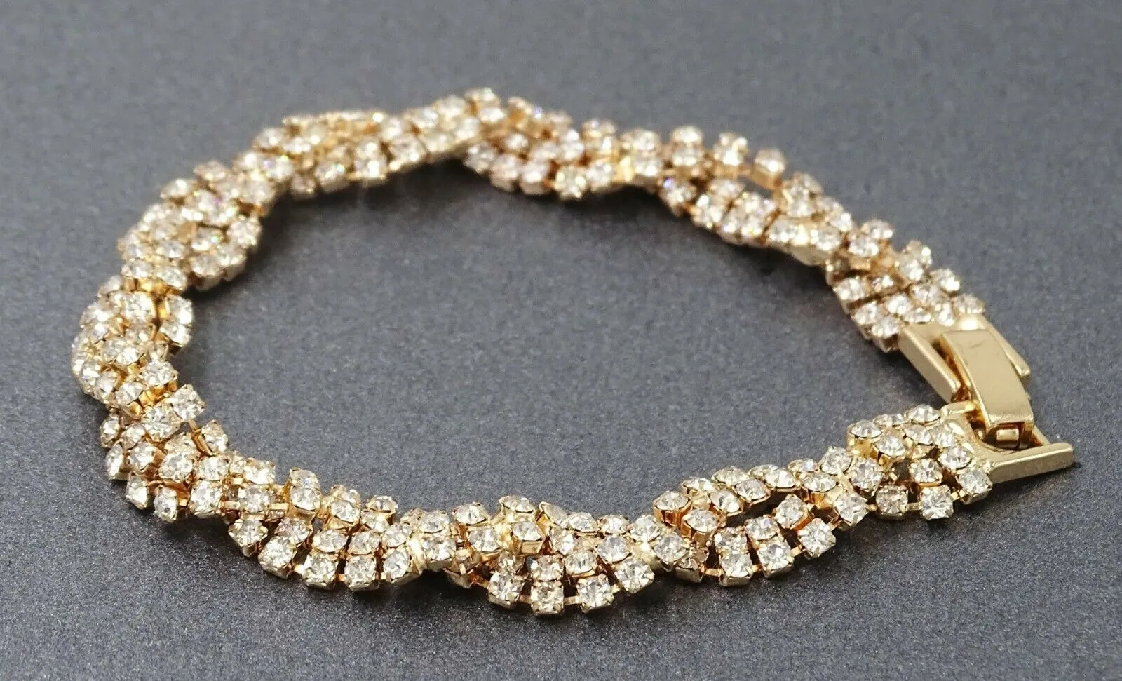 Crystal Glass & Rhinestone Gold Plated Bracelet