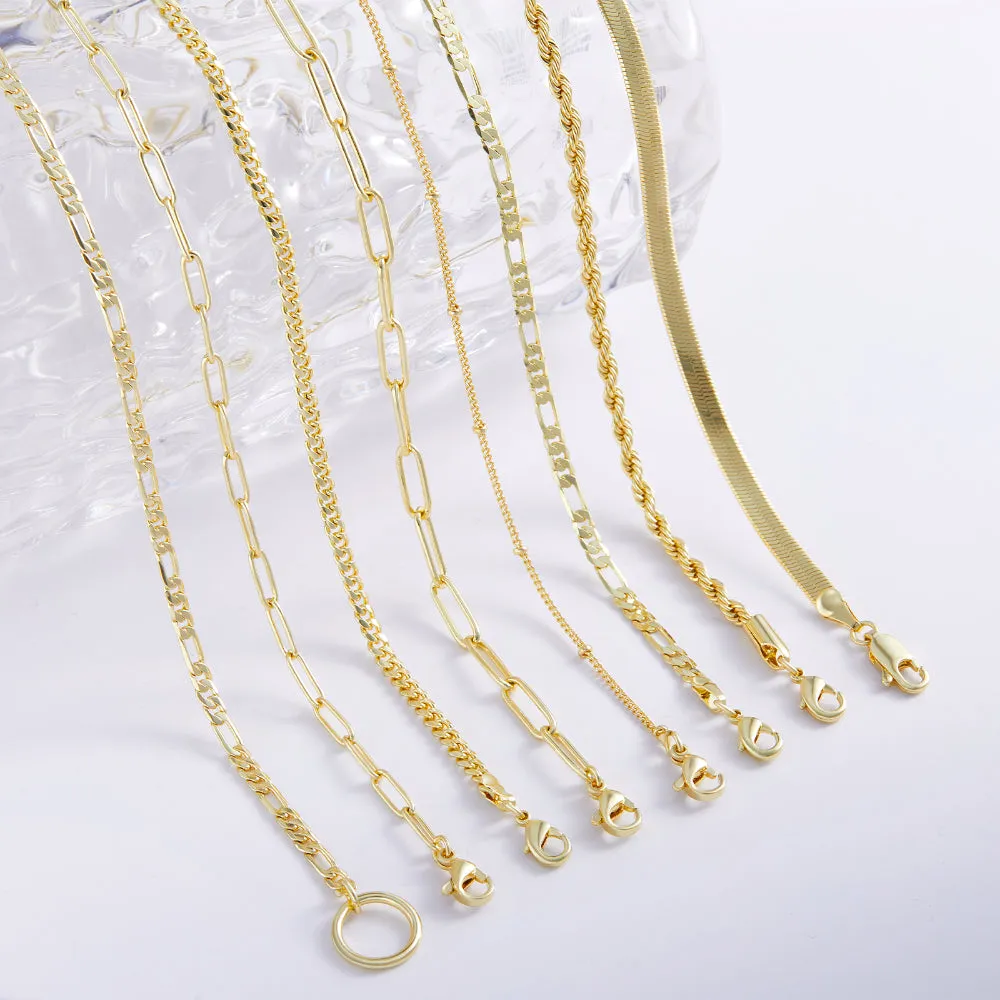 Dainty 14K Gold Layered Necklaces- Cuban Figaro 4mm Paperclip