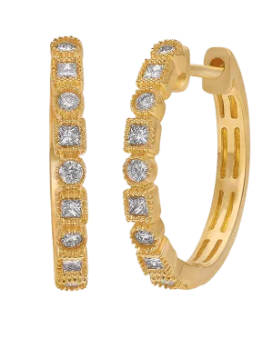 Diamond Earrings - 10ct Yellow Gold Diamond Set Hoop Earrings - 784288