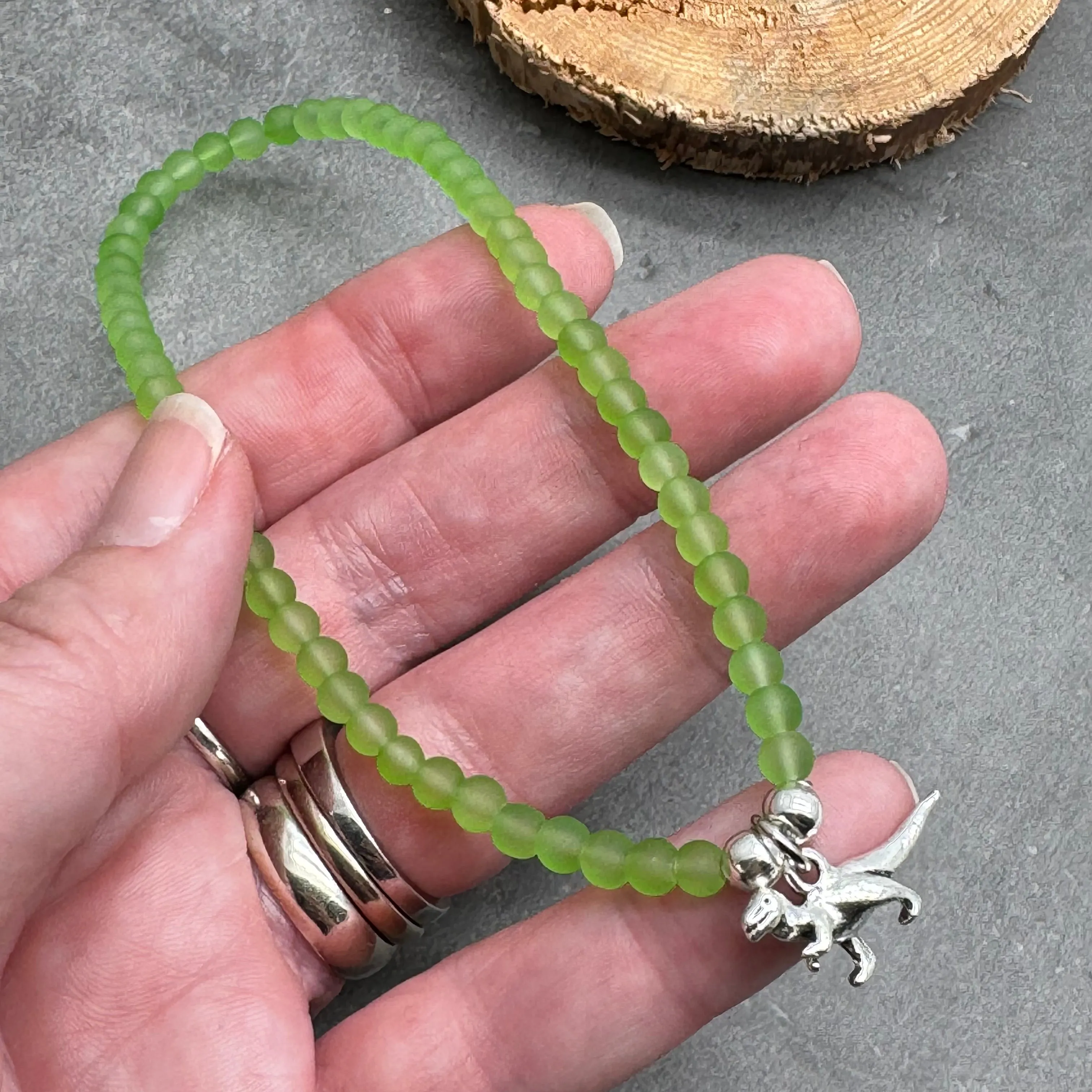 Dinosaur Charm Frosted Bead Anklet - Colour Choice