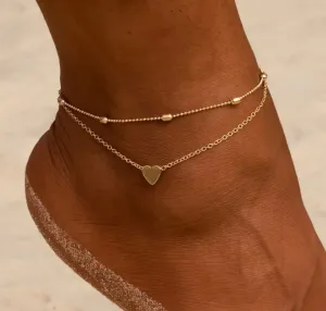 Double String Heart Anklet - Gold