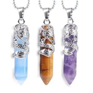 Dragon Necklace Quartz Necklaces Natural Crystal Stone Hexagonal Prism Ethnic Pendant Necklace