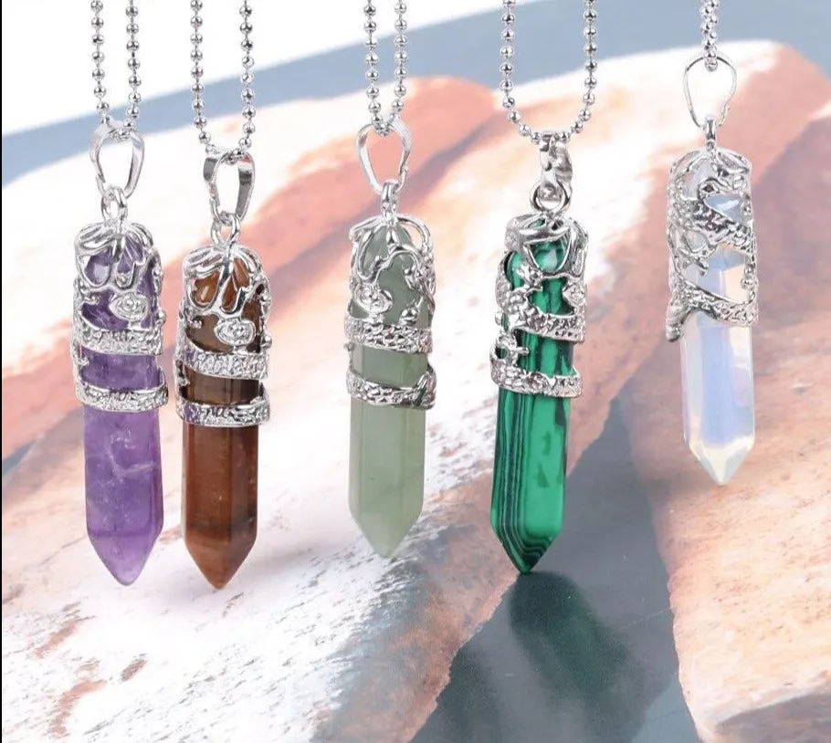 Dragon Necklace Quartz Necklaces Natural Crystal Stone Hexagonal Prism Ethnic Pendant Necklace