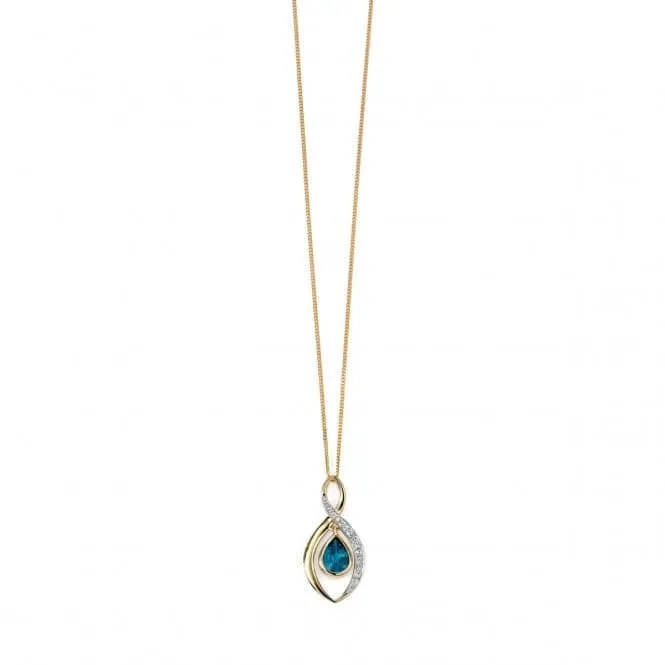 Elements 9ct Yellow Gold Twist Pendant With London Blue Topaz Teardrop GP991T