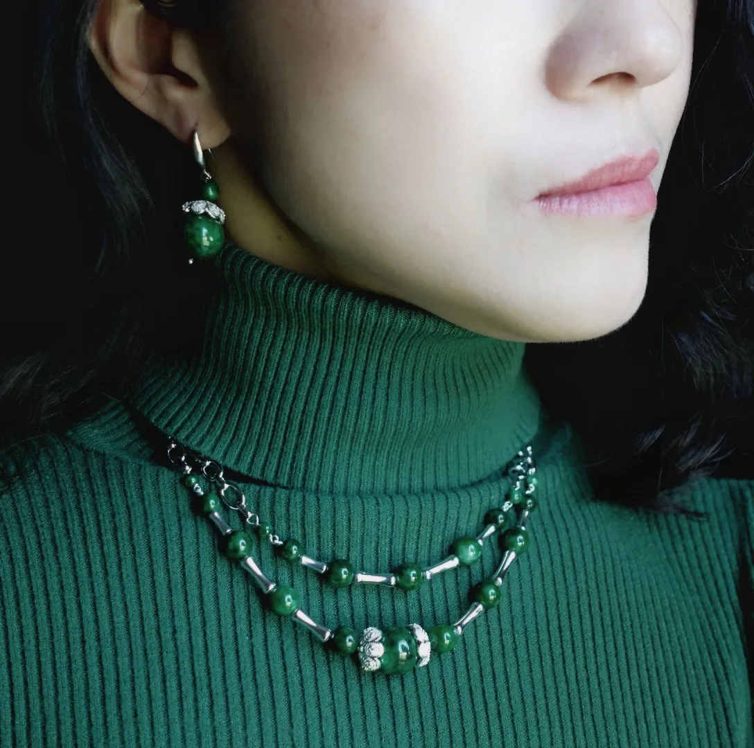 Elf Forest Jadeite Statement Necklace Set