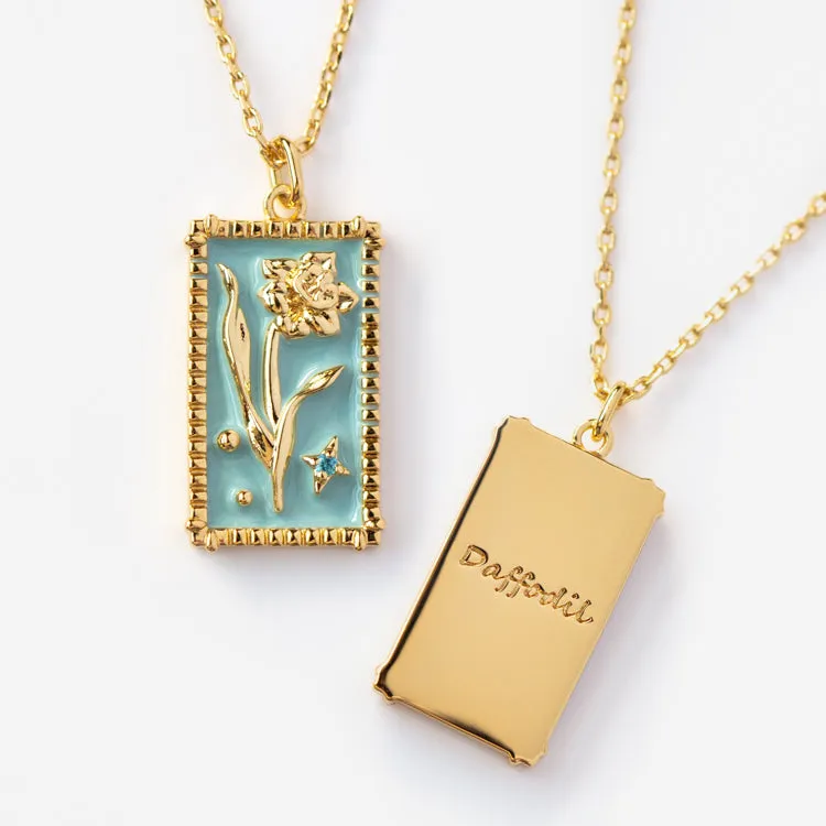 Enamel Birth Flower Pendant Necklace