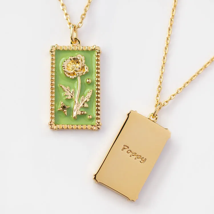 Enamel Birth Flower Pendant Necklace