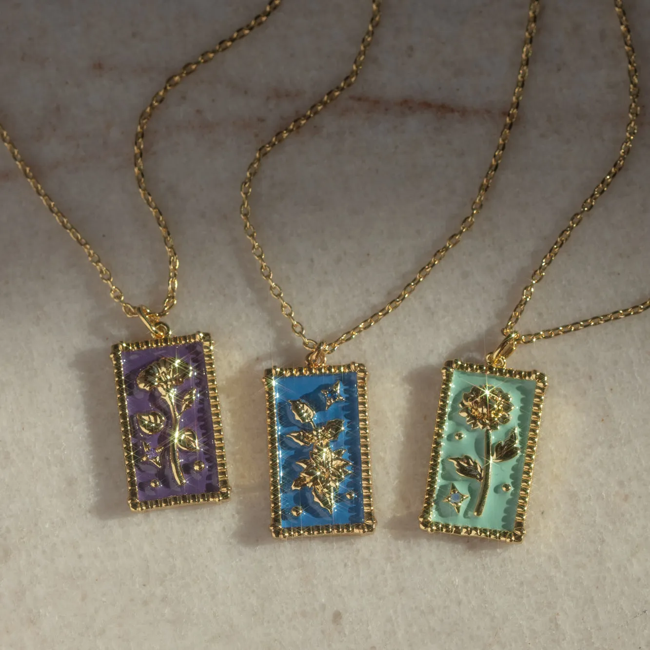 Enamel Birth Flower Pendant Necklace