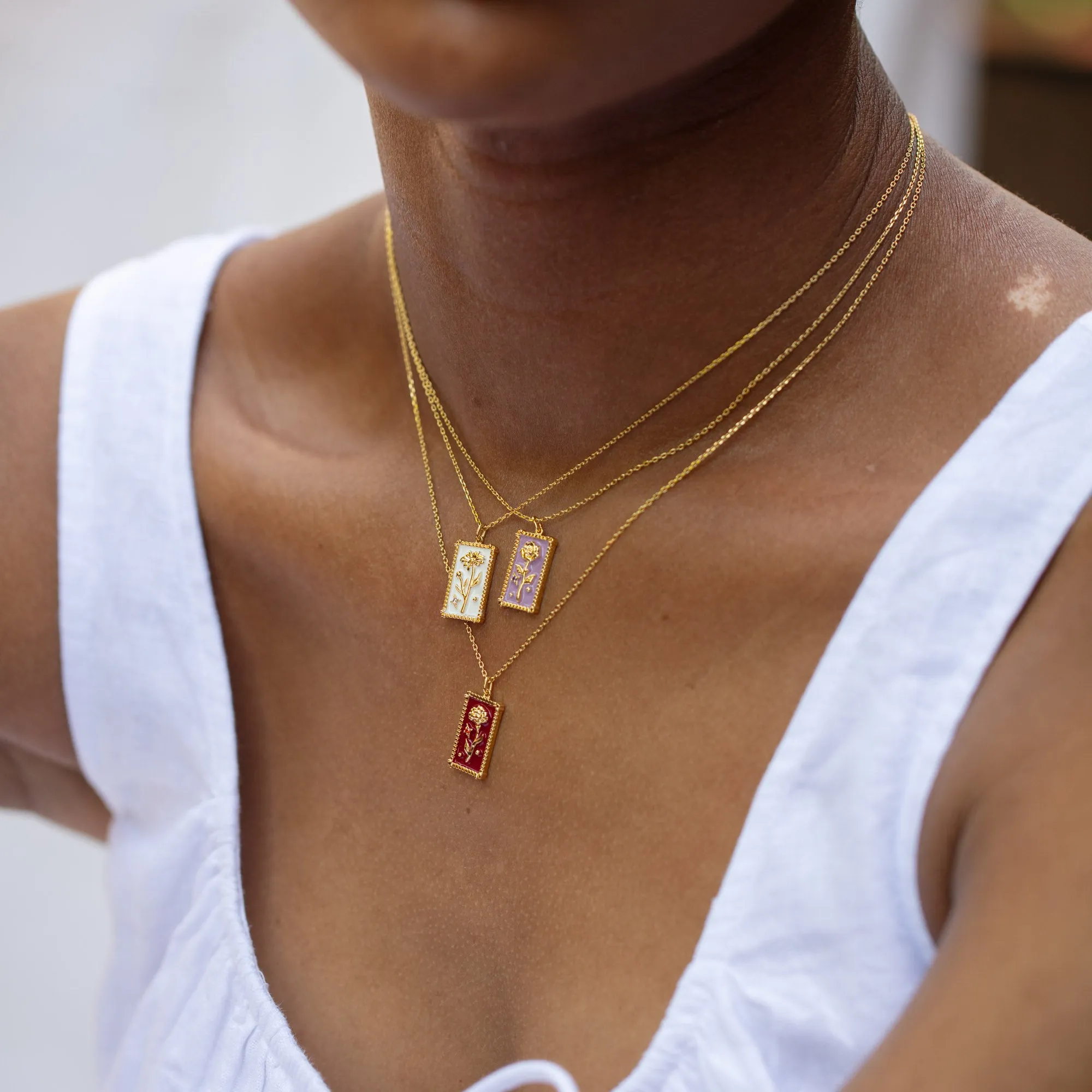 Enamel Birth Flower Pendant Necklace