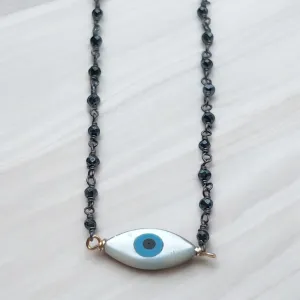 Evil Eye Mother Of Pearl Hematite Necklace