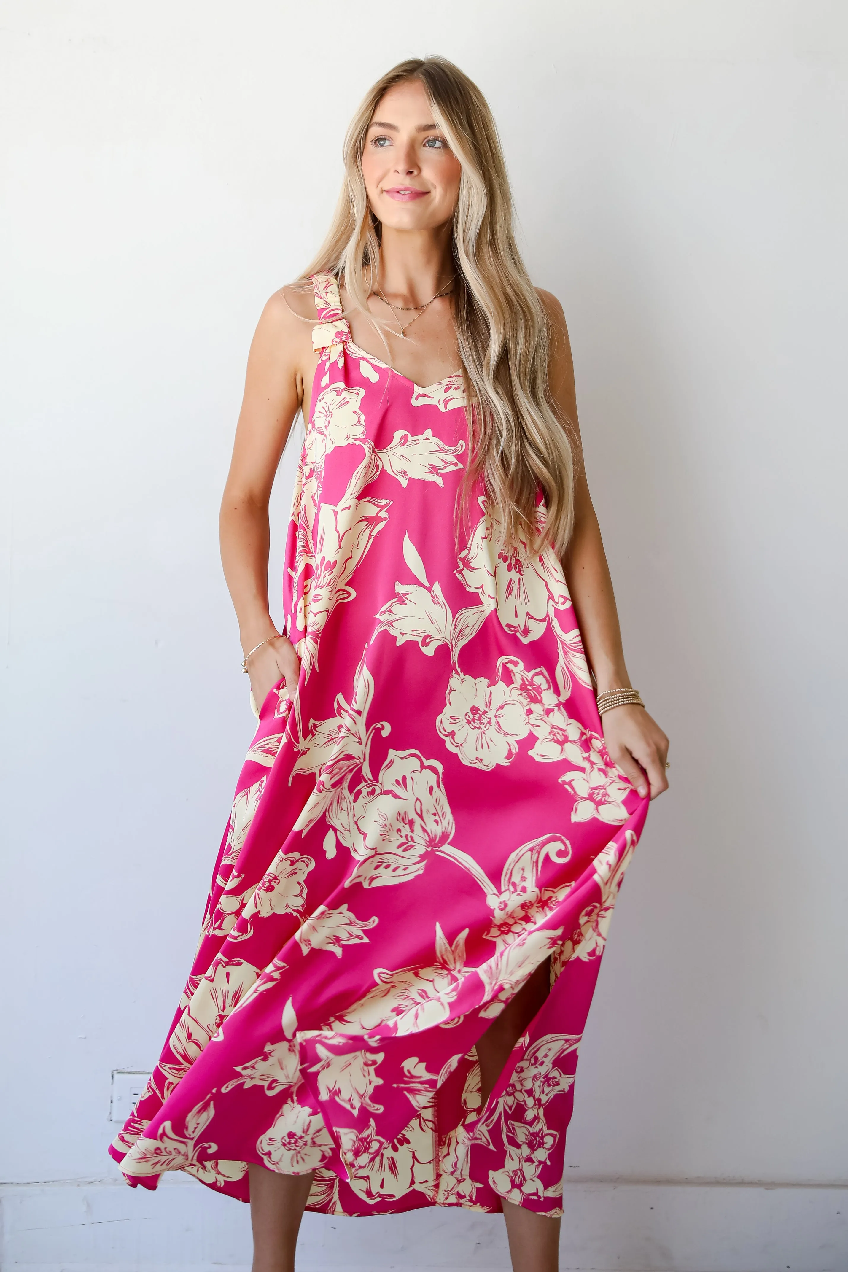 FINAL SALE - Charming Suggestion Fuchsia Floral Maxi Dress