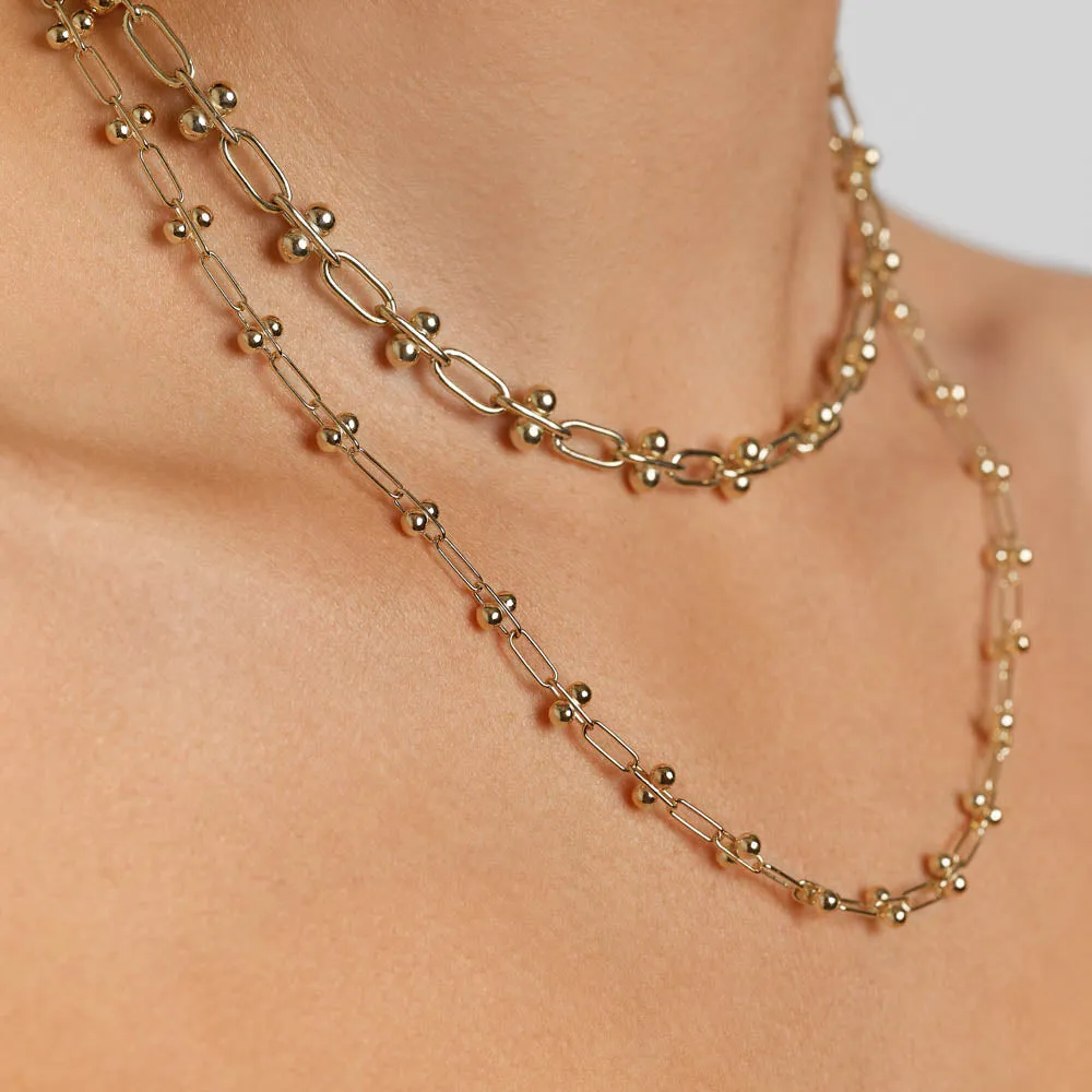 Fine Bauble Paperclip Chain Necklace in Gold