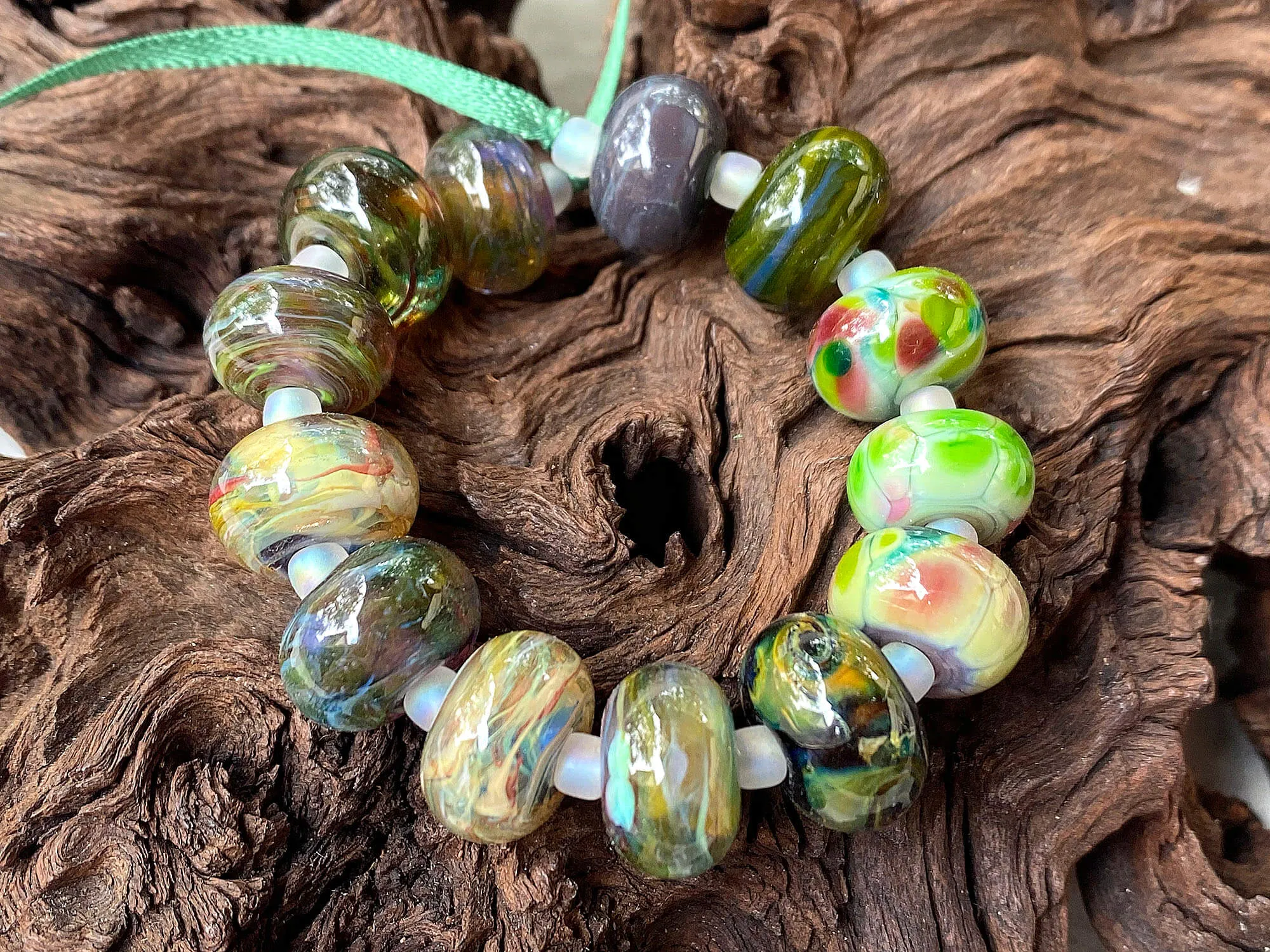 Forest Green Mixed Lampwork Beads Set SRA