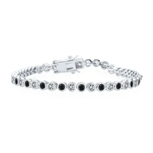 Formal Holiday Bridal 10CT Black White CZ Bezel Tennis Bracelet 14K Gold Plated