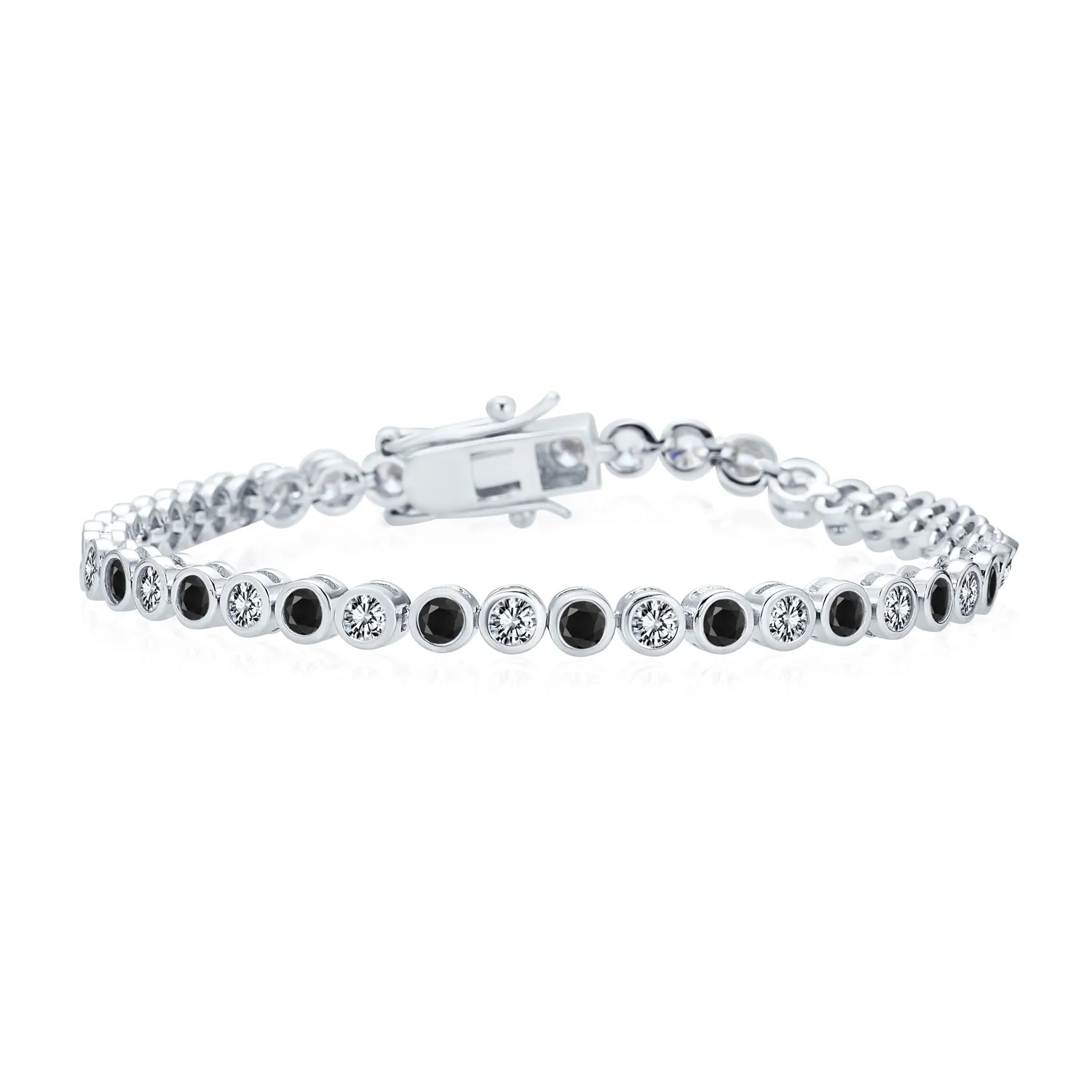 Formal Holiday Bridal 10CT Black White CZ Bezel Tennis Bracelet 14K Gold Plated