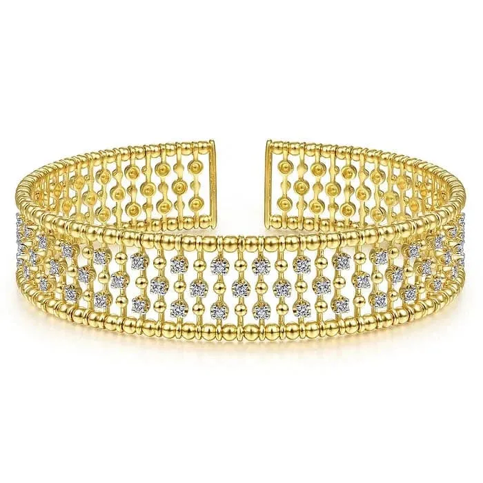 Gabriel & Co. Yellow Gold Wide Diamond Cage Cuff Bracelet