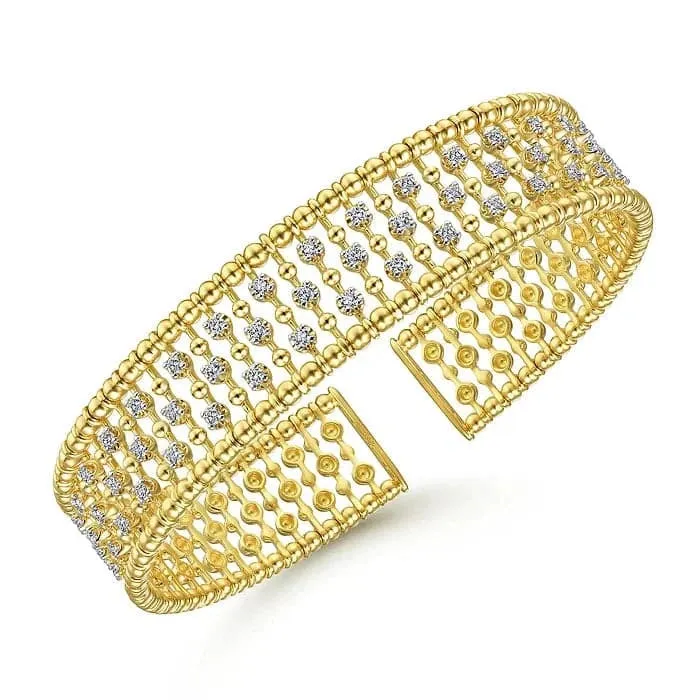 Gabriel & Co. Yellow Gold Wide Diamond Cage Cuff Bracelet