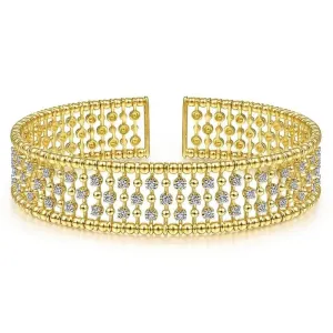 Gabriel & Co. Yellow Gold Wide Diamond Cage Cuff Bracelet