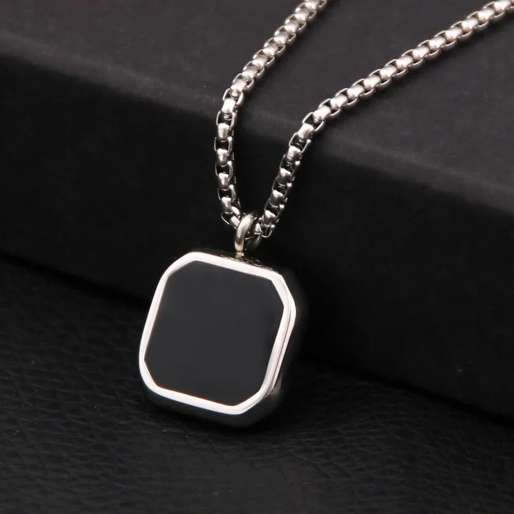 Geometric Square Necklaces For Men Natural Stone Solid Stainless Steel Polygon Pendant Necklace