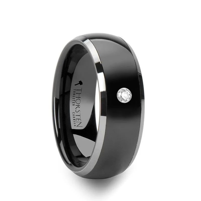 GLENDALE | Ceramic Ring Black Domed with White Diamond