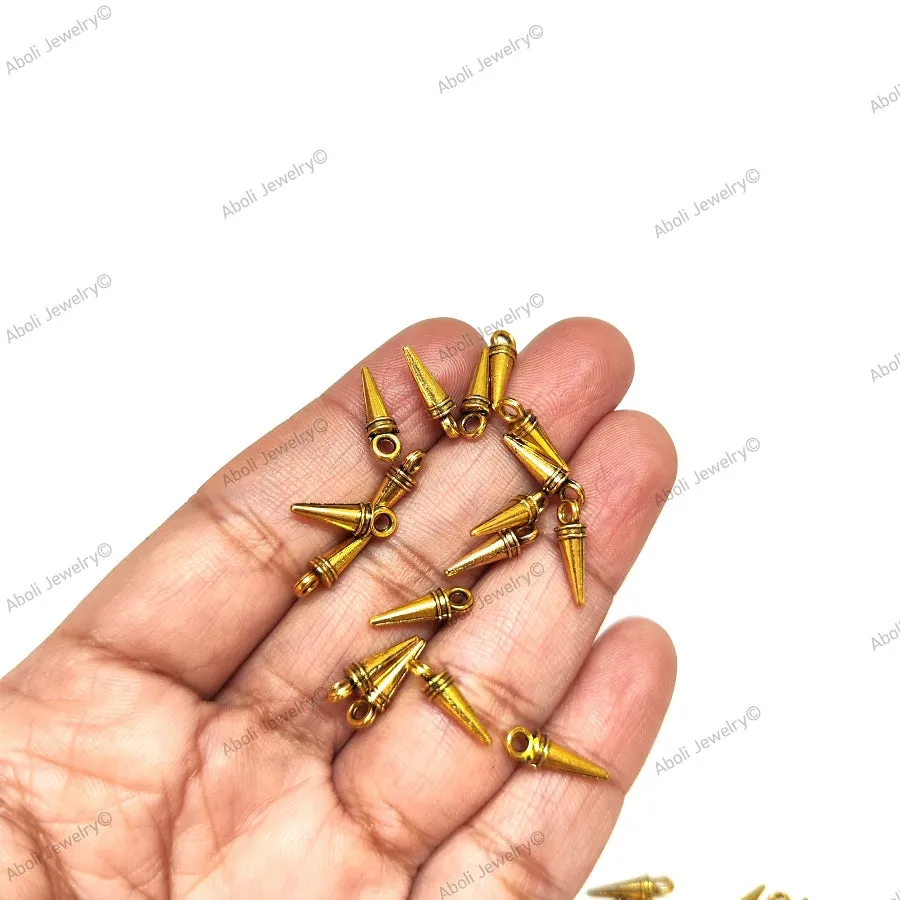 Golden spikes metal dangles jhumki 13 x 4 mm dangle charms latkan metal beads GSDB04 10 gm