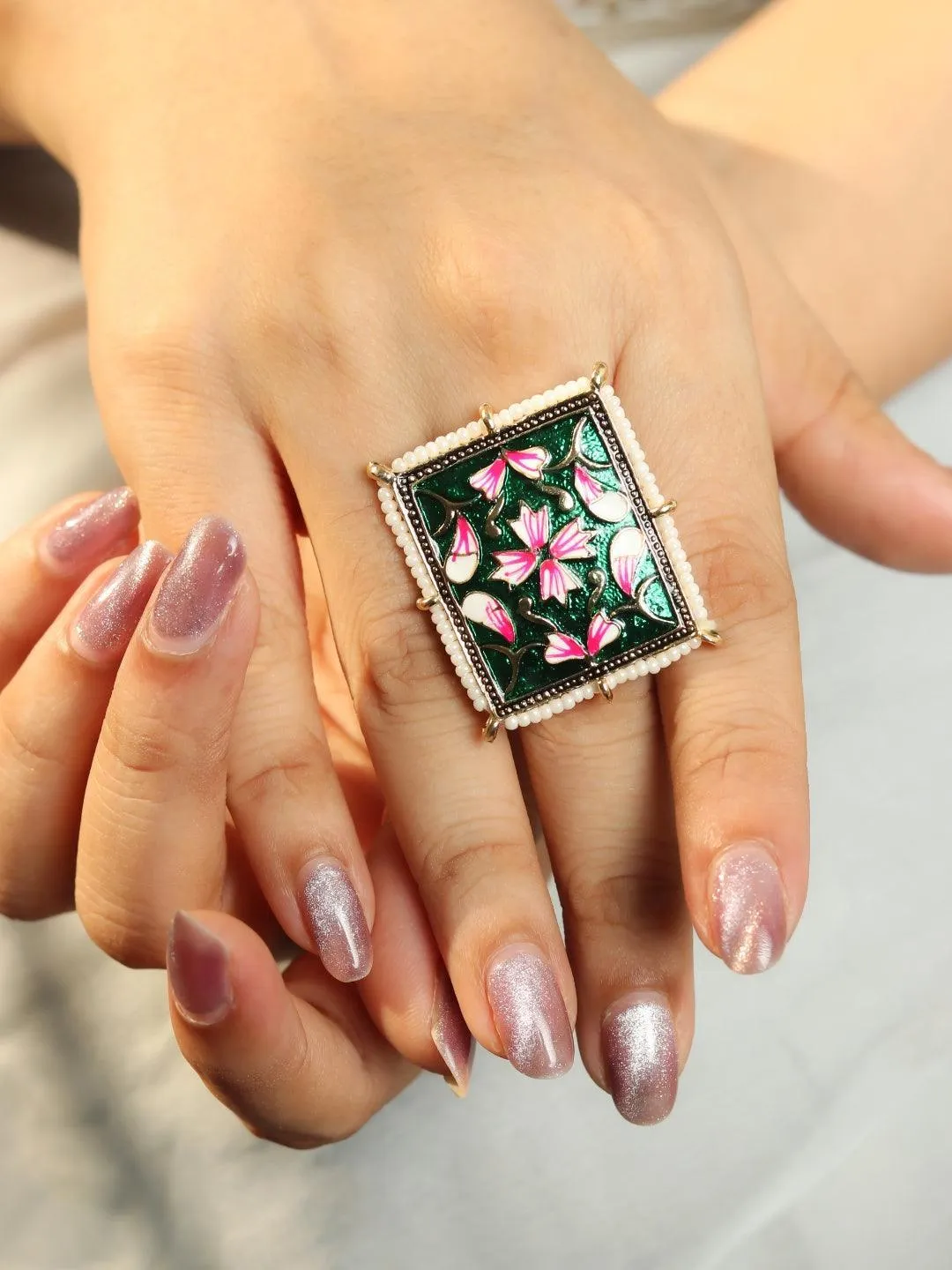 Hand Paint Square Cocktail Ring