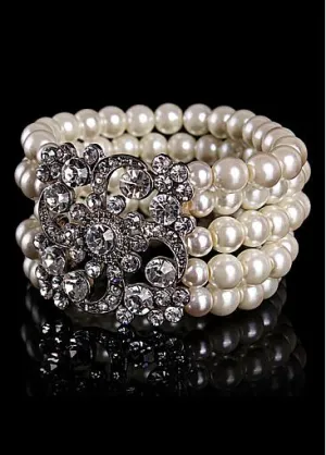 Hot Sale Silver-plated Alloy Bracelets With Rhinestones & Pearls Eye-catching