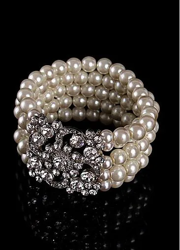 Hot Sale Silver-plated Alloy Bracelets With Rhinestones & Pearls Eye-catching