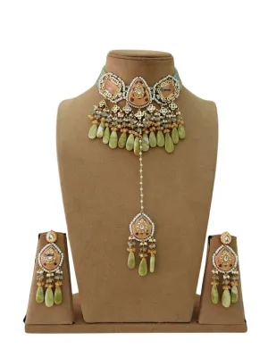 Jadau Meena Kundan Hand Work Necklace And Earrings