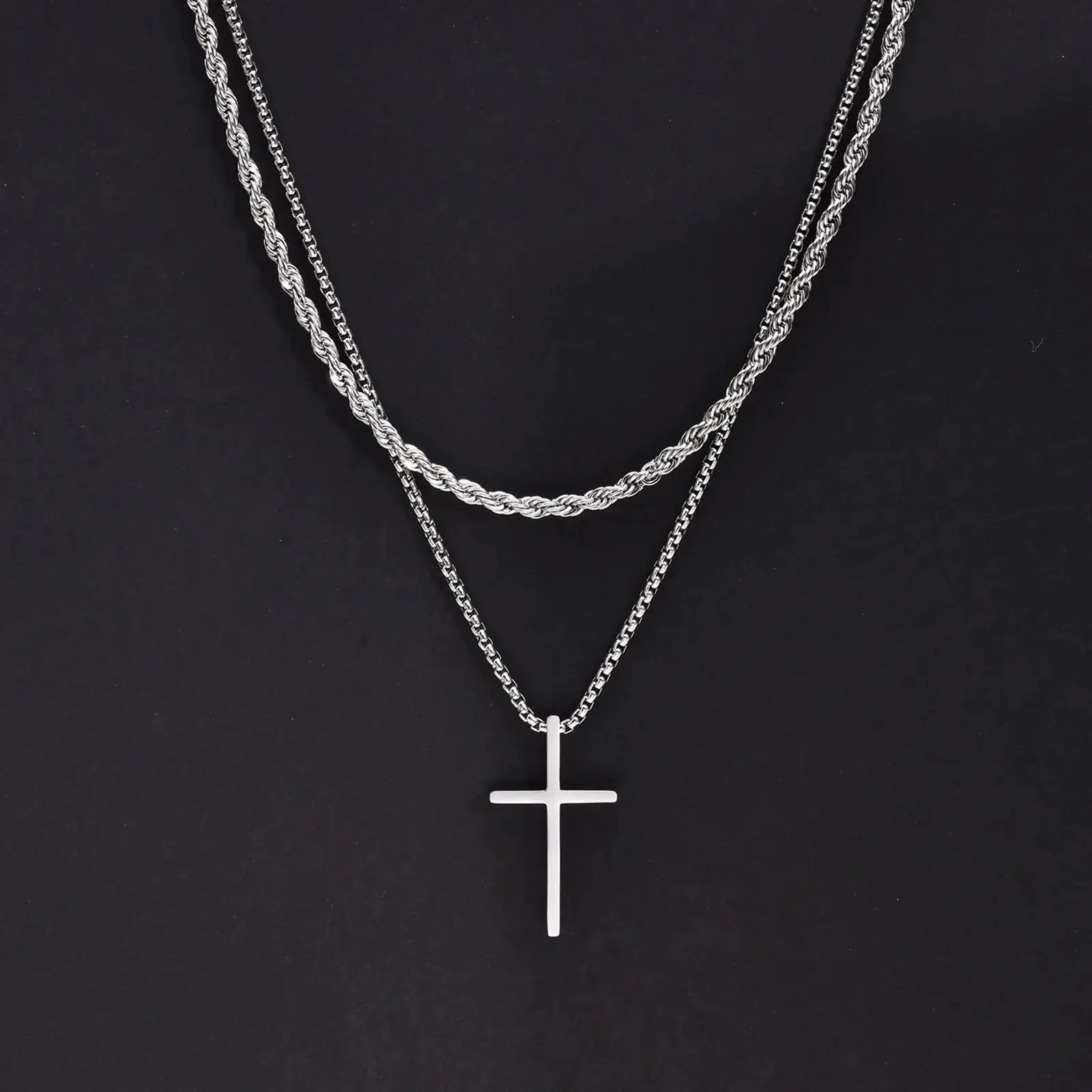 Layered Men's Cross Pendant Necklaces