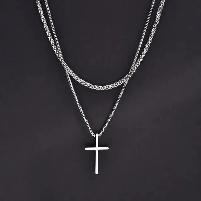 Layered Men's Cross Pendant Necklaces