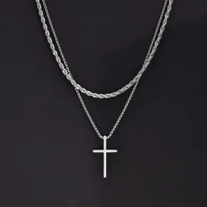 Layered Men's Cross Pendant Necklaces