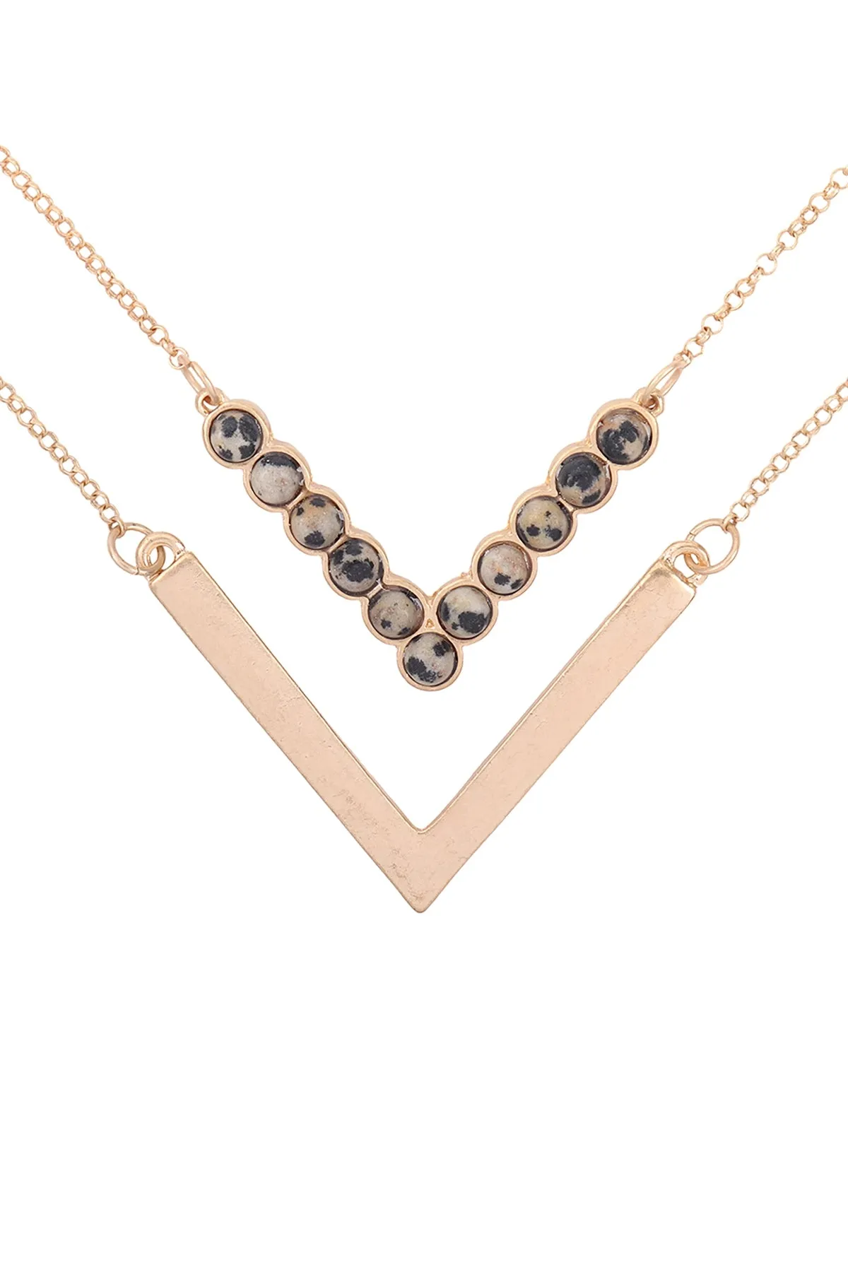 LAYERED V SHAPE NATURAL STONE & METAL NECKLACES