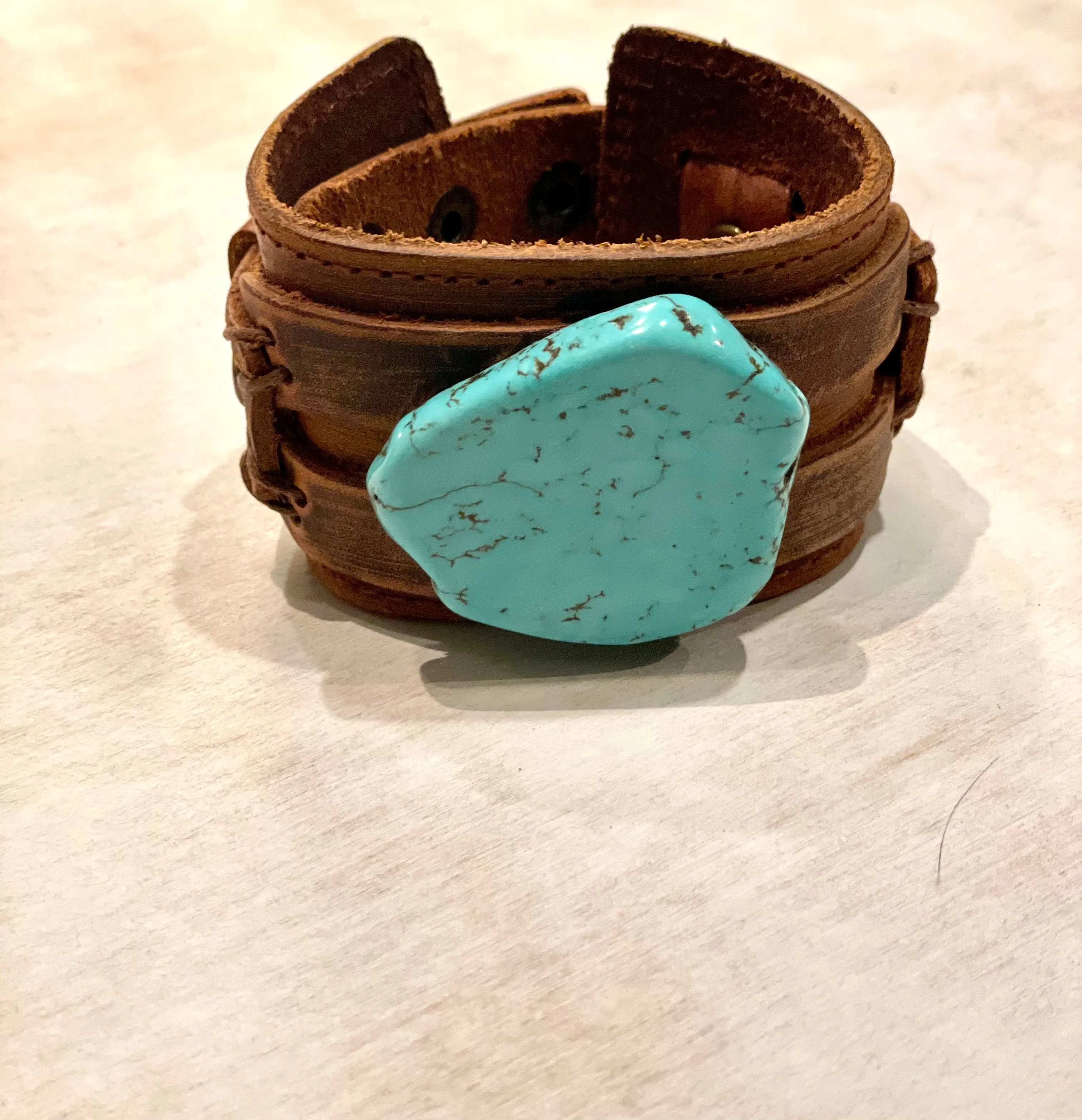 Leather & Turquoise Cuff