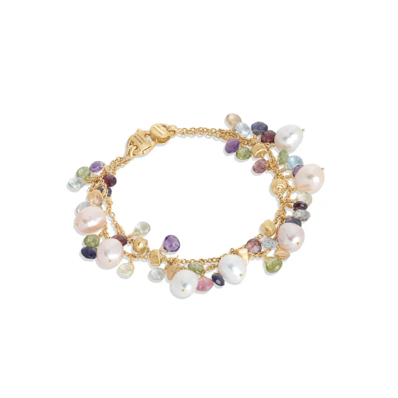 Marco Bicego Paradise Collection 18K Yellow Gold Mixed Gemstone and Pearl Double Strand Bracelet