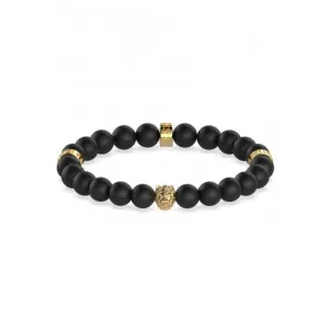 Mens Gold-tone Plated Black Beads 12mm Lion Detail Bracelet UMB01303YG