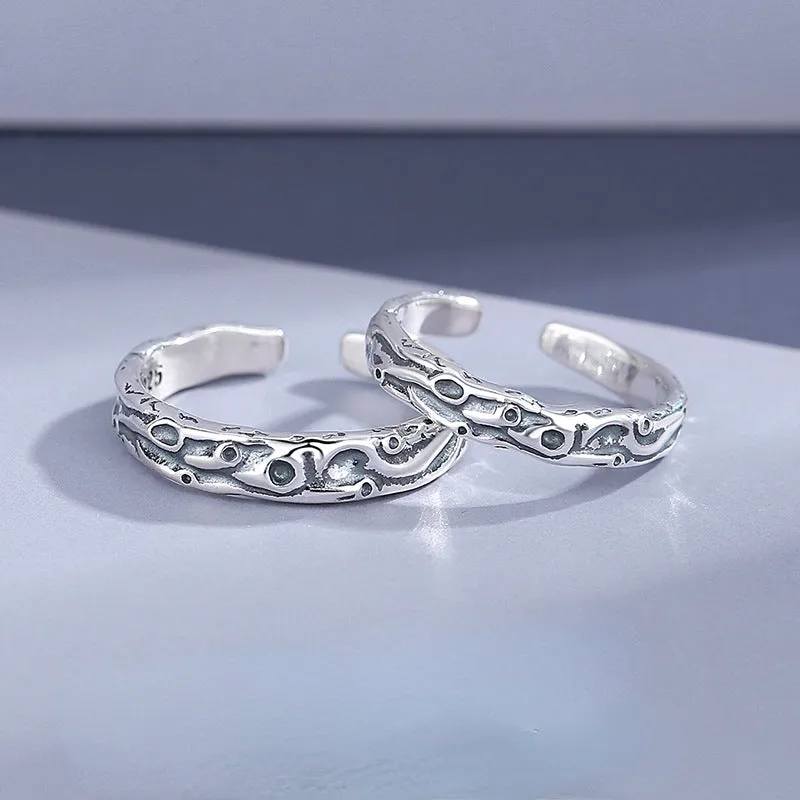 Meteorite Style Couple Wedding Rings Set