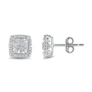 Miracle Halo Square Stud Earrings with 0.10ct of Diamonds in Sterling Silver