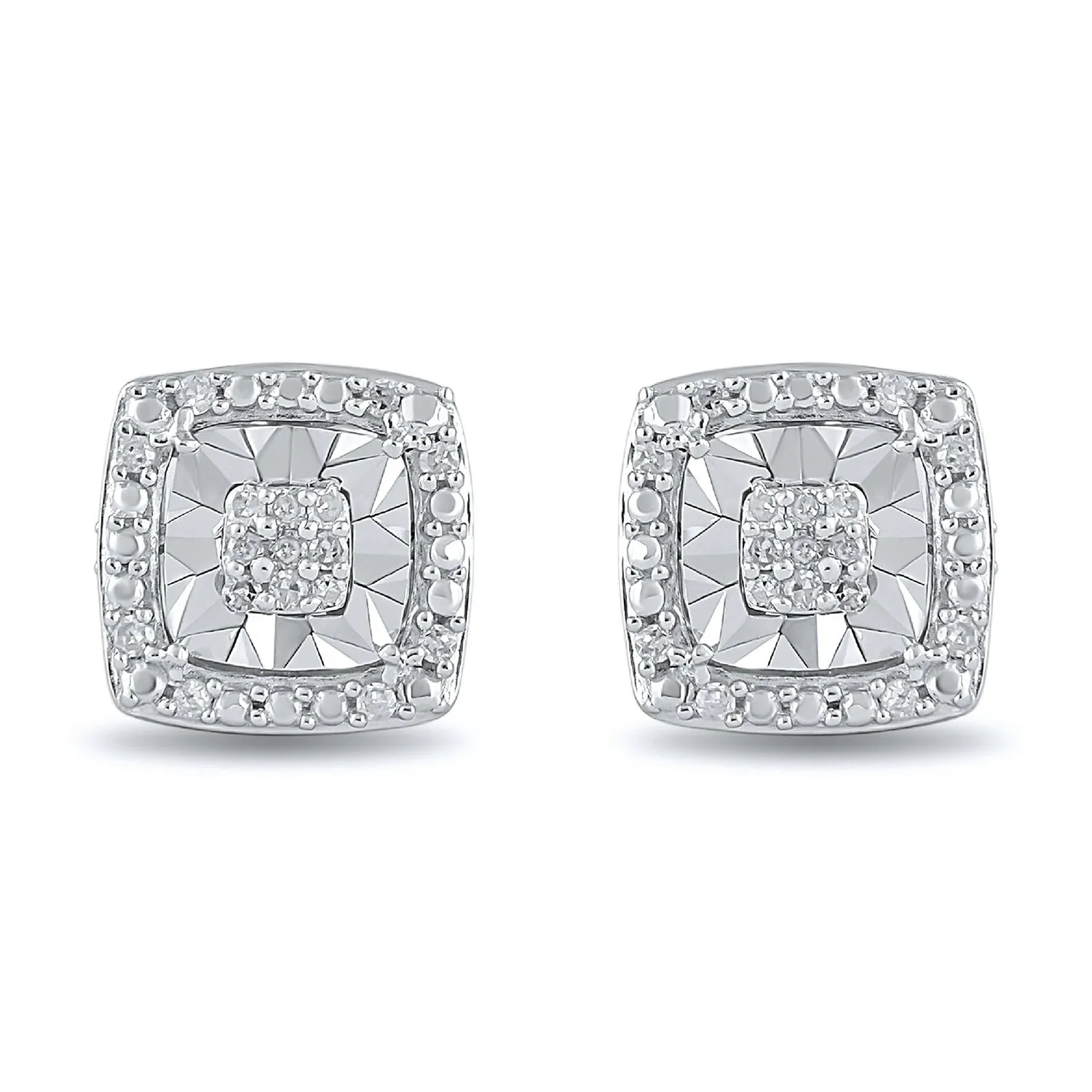 Miracle Halo Square Stud Earrings with 0.10ct of Diamonds in Sterling Silver