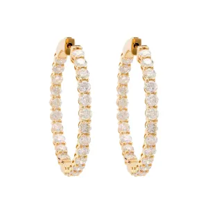 Modern 4.26 Carat Total Weight Diamond 14K Yellow Gold In/Out Hoop Earrings