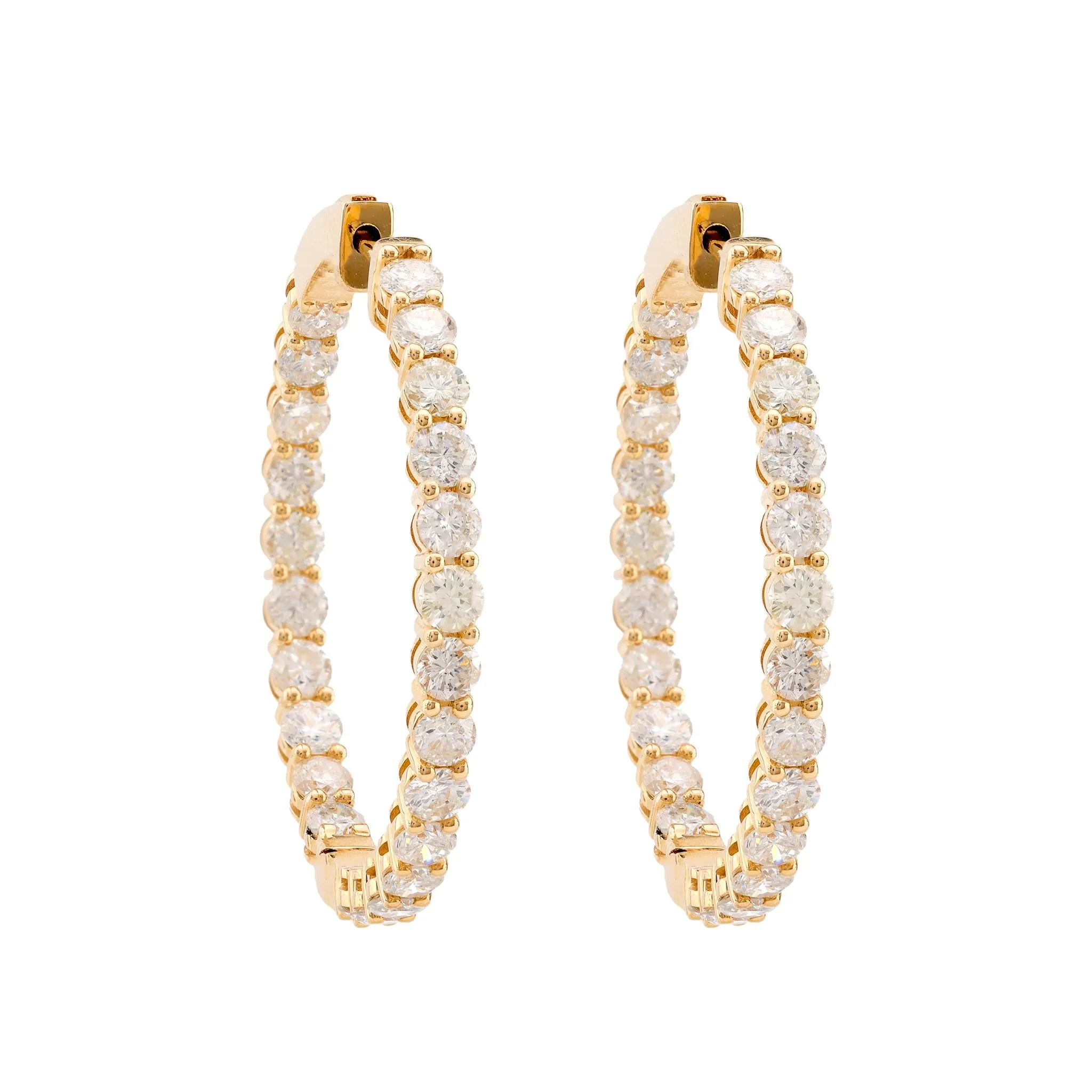 Modern 4.26 Carat Total Weight Diamond 14K Yellow Gold In/Out Hoop Earrings