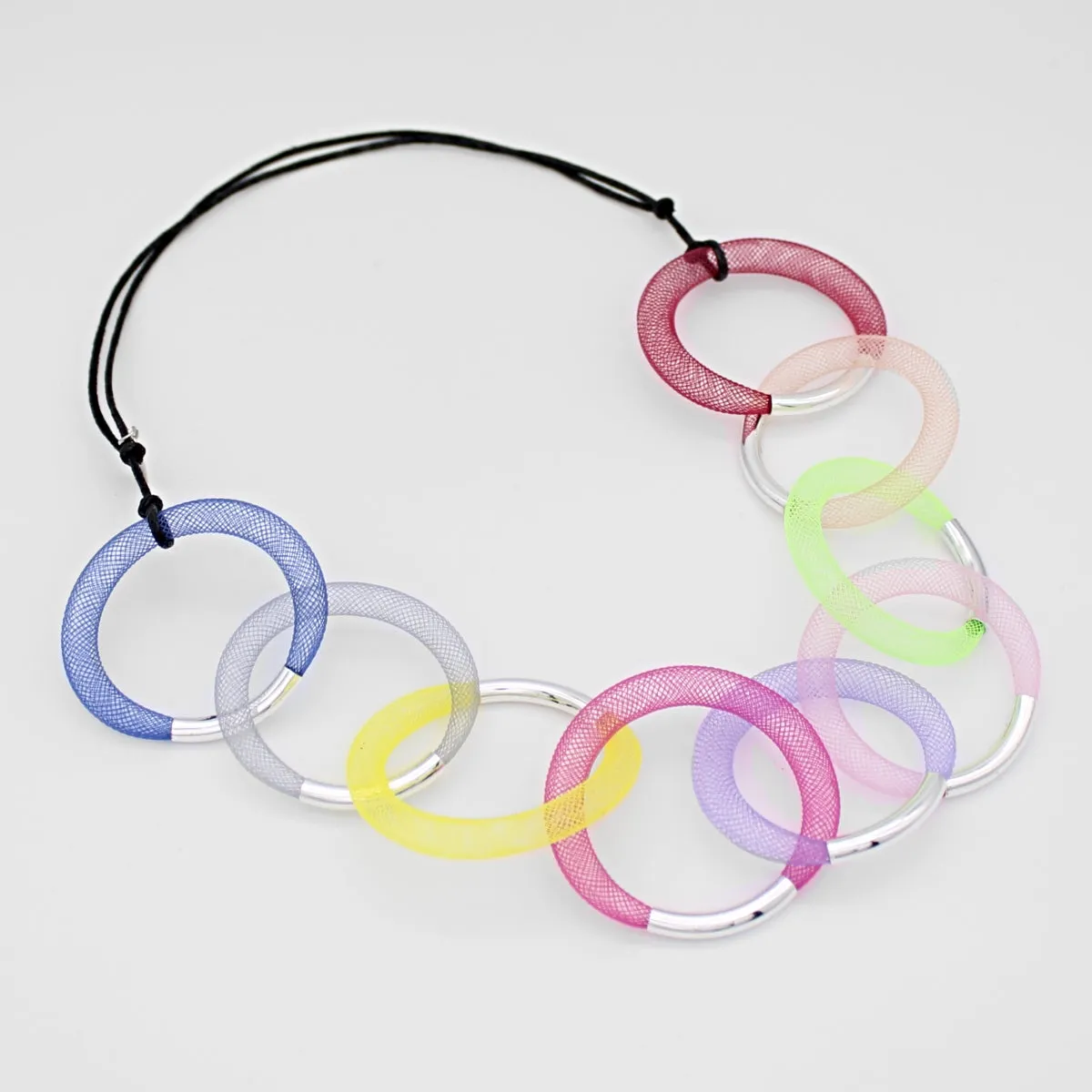 Multi Color Silver Mesh Statement Necklace